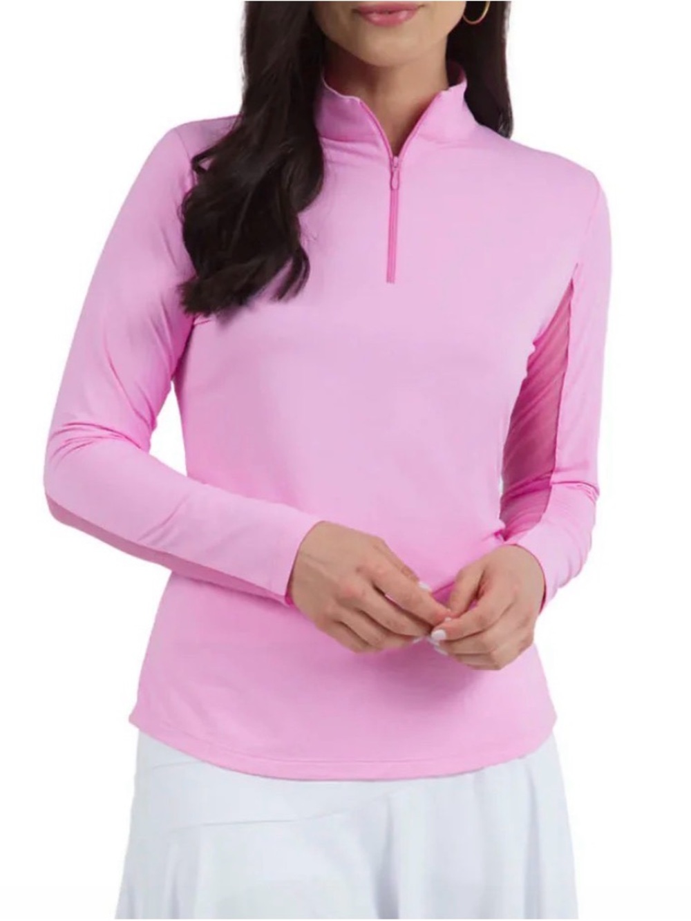 IBKUL Womens Long Sleeve Mock Solid Top in Candy Pink Outdoors UPF 50+ - Picture 3 of 9